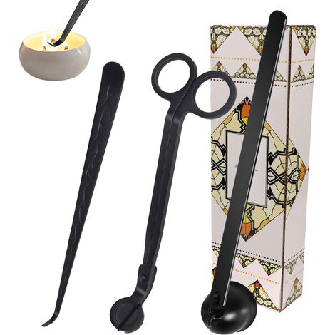 Candle Wick Trimmer - Stainless Steel 3 in 1 Set with Snuffer and Dipper - for Home Wedding Party Use - Black - 1 Set (1/5)