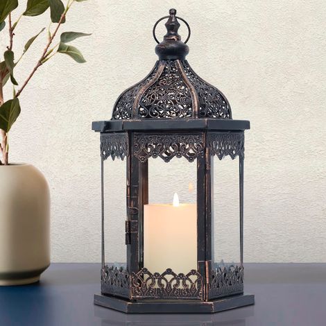 Lanternes décoratives d'intérieur - Lanterne Vintage d'extérieur avec Verre Transparent - Lanterne en métal pour Porche, terrasse, Mariage, fête, étagère de Ferme, décorations de Noël (1/5)