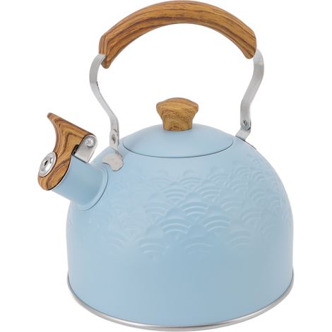 Bouilloire sifflante 2,5 L bleu ciel, en acier inoxydable avec poignée ergonomique, idéale pour la cuisine, les cafés et les bars. (1/5)