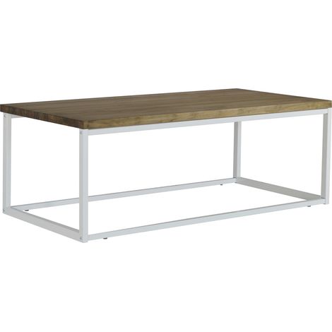 Mesa de Centro Icub U 120x60x43cm Blanco en madera maciza de pino acabado vintage estilo industrial Box Furniture (1/5)