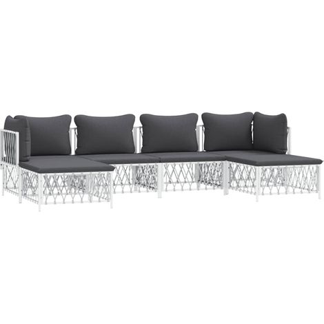 Muebles de jardín conjunto de muebles de exterior con cojines 6 piezas acero blanco (1/5)