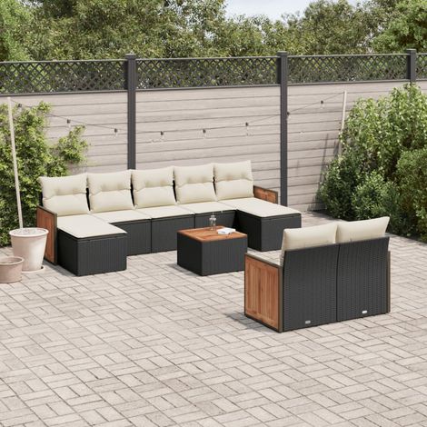 10-tlg. Garten-Sofagarnitur mit Kissen Schwarz Poly Rattan vidaXL (1/5)