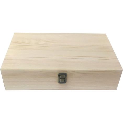 Large rustic wooden storage box with lid, 30 x 15 cm (1/5)