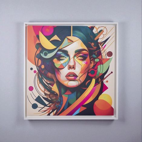 Quadro su tela con cornice moderno 98x98 cm ritratto donna astratto (1/4)