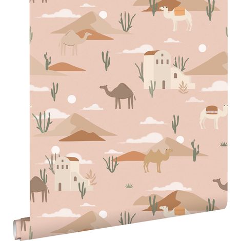 papier peint chameaux et cactus rose terracotta  - ESTAhome (1/5)