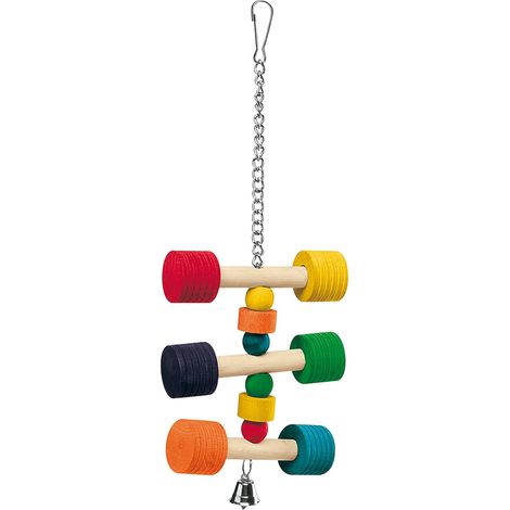 Ferplast Gioco PA 4091 Gioco pendente in legno colorato per pappagalli e cacatua . Variante PA 4091 - Misure: 11.5 x 11.5 x h 31 cm - Colori misti