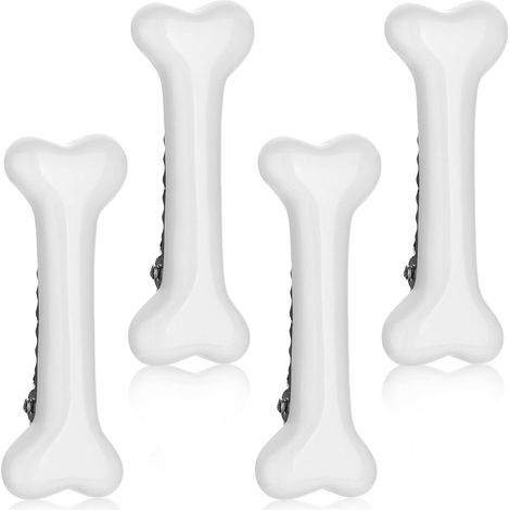 Lot de 4 barrettes à cheveux à forme d’os blanc minimalistes, épingles à cheveux squelettiques, pinces latérales décoratives de cosplay Halloween pour femmes, filles et enfants, accessoires de déguise (1/5)