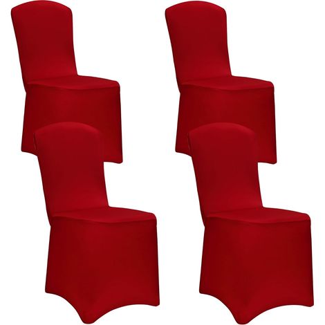 Housse de Chaise Rouge Bordeau Tissu Stretch Opaque Infroissable Amovible Mariage fête réception 4pcs (1/5)