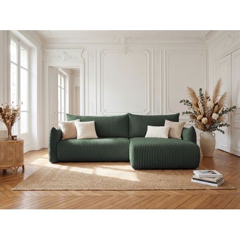 Ecksofa Schlafsofa MAILAND in Stoff Tilia Grün Ottomane Rechts