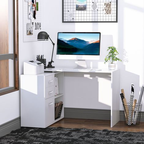 Bureau d'angle bureau droit modulable table de salle en 1 bureau informatique tiroirs x 3 + 2 niches mdf blanc à manger 2