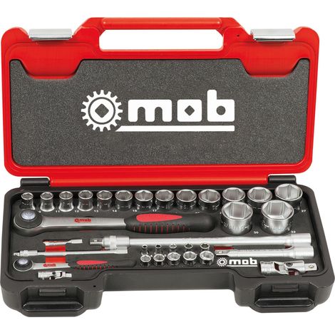 Mob Outillage – Coffret cliquet et douilles 33 pcs – 1 cliquet rond Premium 1/4'' et 1/2'' – 10 douilles 4-13mm et 15 douilles 10-32mm – 9436033001 (1/5)