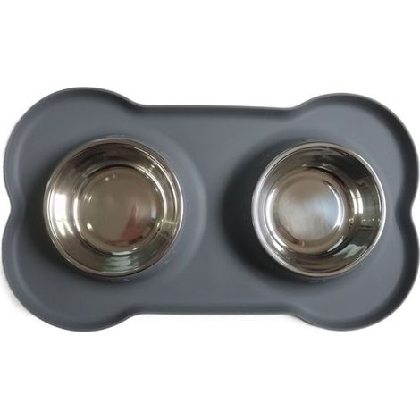 BelleRise - Gamelles antidérapantes pour chiens, ensemble de deux gamelles en acier inoxydable avec tapis anti-déversement en silicone-36 x21 (1/5)