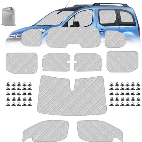 Pare-Soleil de Pare-Brise de Voiture Compatible avec 2018-2025 Citroen Berlingo Opel Combo SWB, Lot de 10 Pliables Pare-Soleil pour Intérieur de Voiture, Tapis Thermiques Internes,2018-2025 10 Pièces (1/5)