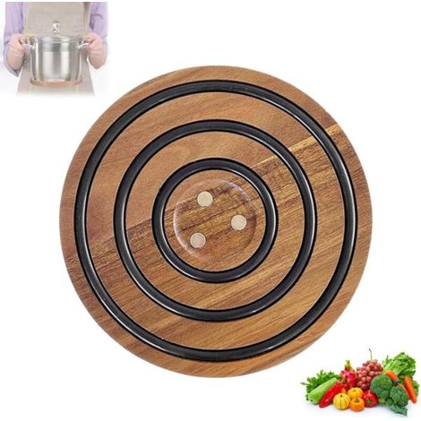 Trépied magique en bois (pour casseroles et poêles chaudes), support antidérapant avec anneau en silicone (1/5)