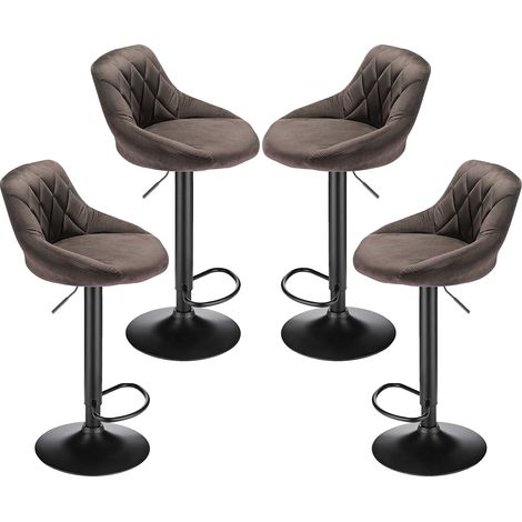 Lot de 4 Chaises de bar Tabourets hauts Siège de cuisine hauteur réglable repose-pieds en métal Surface de tabouret en flanelle - brun (1/6)