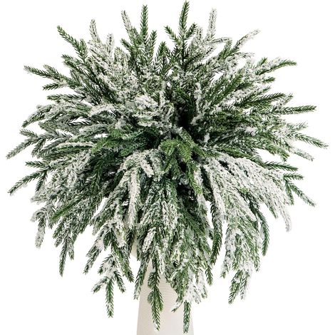 Conjunto de 24 ramas de pino artificiales nevadas para guirnaldas, coronas, jarrones y decoración navideña de invierno - 35 cm (1/4)