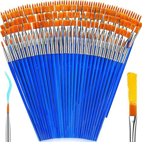 Lot de 162 pinceaux acryliques ronds plats – Enfants, classe – Peinture huile, aquarelle, toile – Créatif (1/4)