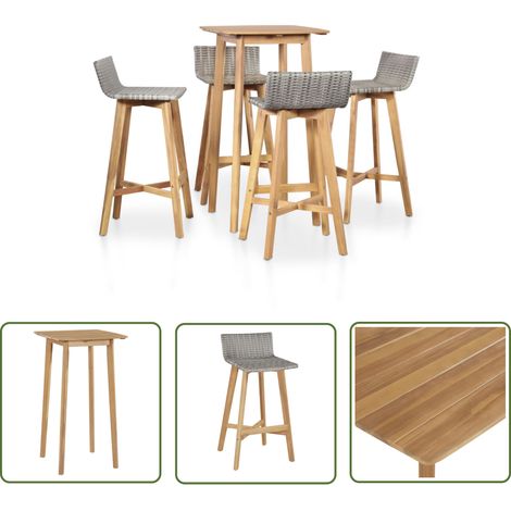 The Living Store Ensemble à manger d'extérieur 5 pcs Bois d'acacia solide - Ensemble Salon De Jardin - Mobilier De Jardin - Set De Meubles De Jardin - Acacia - Table De Bar (1/5)