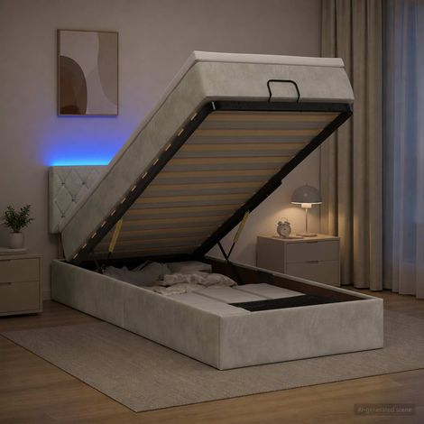Cama tipo otomana con colchón y LED Gris Claro 100 x 200 cm (1/5)