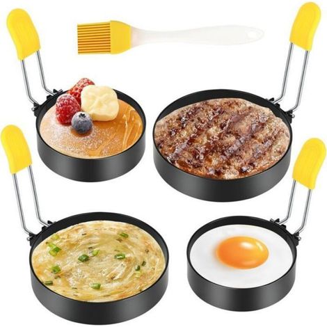 4 Pcs Anneaux D'oeuf Antiadhésifs Anneaux D'oeufs Au Plat,Matériau en fer et peinture antiadhésive, poignée ergonomique, pour La C (1/5)