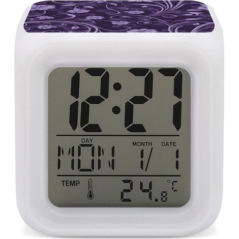 Réveil pour enfants, élégant fleurs violettes avec veilleuse 7 (1/5)