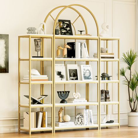 Ensemble d'étagères modulaires 3 pièces 163x30x184 cm - Bibliothèque, Vitrine - Pieds réglables - Structure en métal + MDF - Doré (1/5)