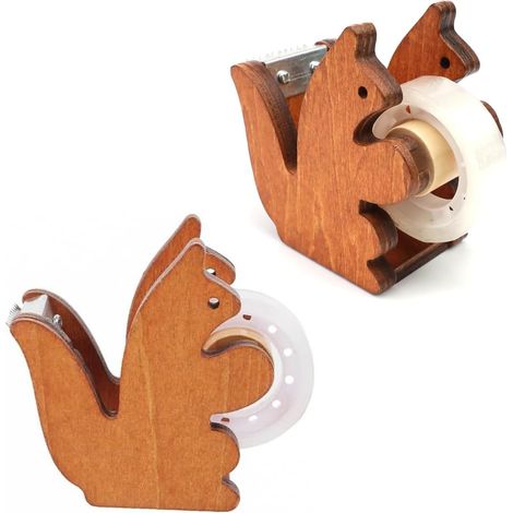 Dévidoir Ruban Écureuil - 1 Pièce - Bois et Fer - Coupe Précise 23mm - Bureau et Maison - Marron (1/5)