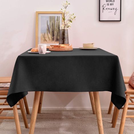 Nappe Noir 140x240 cm déperlante aspect lin rectangulaire