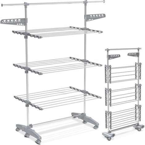 VOUNOT Large 3 Tier Clothes Airer, Laundry Drying Rack Foldable Stainless Steel Clothes Horse (1/5)