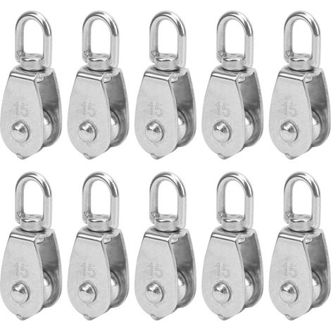 Poulie M15 en acier inoxydable 304, lot de 10, résistante à la rouille, pour levage de grue et treuil, poulie simple à câble métallique. (1/5)
