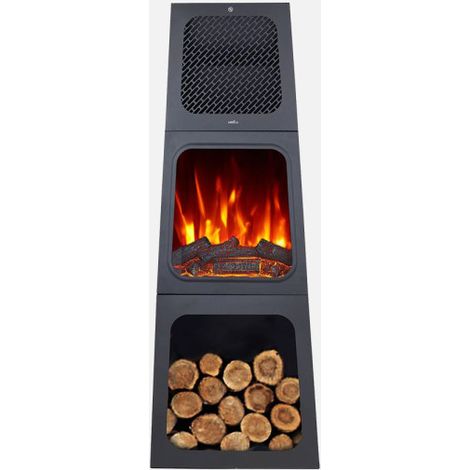 Fabrilamp Termoventilador Chimenea Cerámico PTC CORNELIUS 1800W Negro Alto – Efecto Llama Independiente, 2 Potencias, Termostato, Protección – 119x45x35 cm