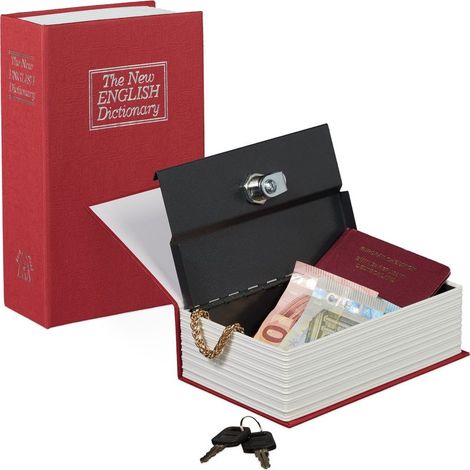 Faux livre coffre fort comme livre de poche fermable à clé caisse à monnaie HxlxP: 18 x 11,5 x 5,5 cm, rouge (1/5)