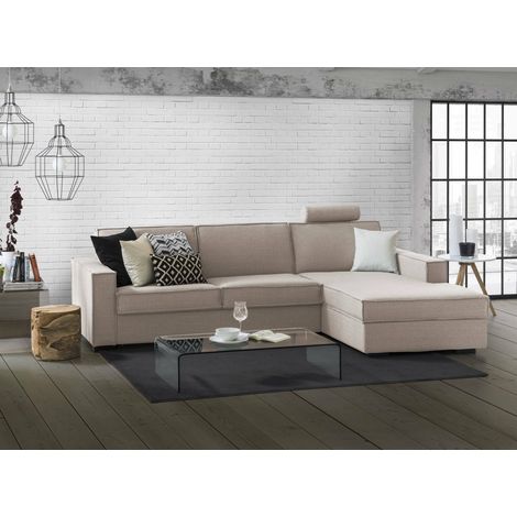 Canapé Fixe avec Méridienne Assobasso, Déhoussable, Hydrofuge Multiposition Made in Italy, Lavable, 260x95 cm Gris Taupe\ Taupe\ (1/5)
