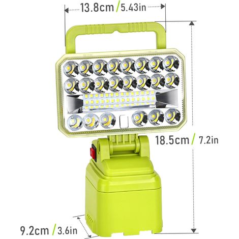 Lampe torche LED portable (sans batterie) pour batterie lithium Ryobi 18 V (sans batterie) - Lampe de travail sans fil, lampe de camping, projecteur d'urgence (1/5)