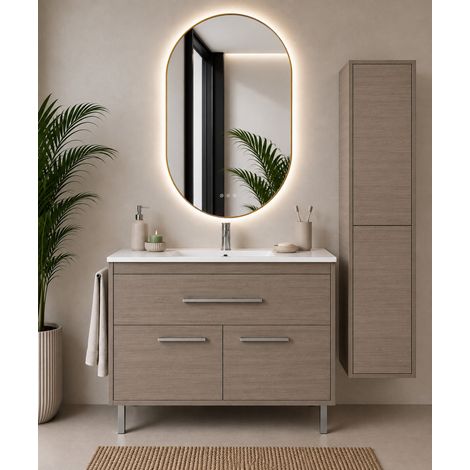 Bathroom cabinet with basin ORIGENBATH BAHIA without mirror 50x40 cm smoked oak with column (1/5)