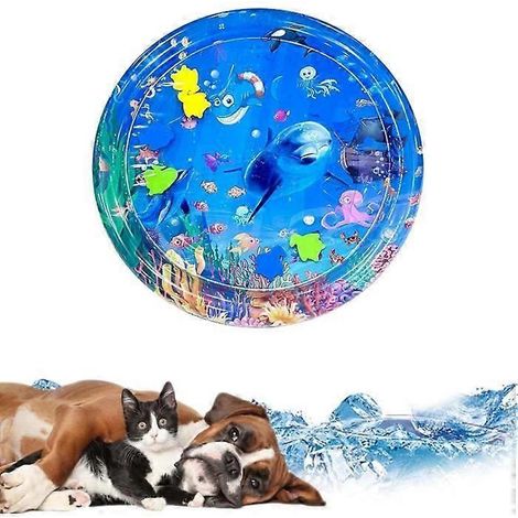 Tapis d'eau pour chat, version améliorée 2025, plus épais, anti-griffures et étanche, avec poissons flottants, tapis rafraîchissant d'été pour animaux de compagnie, tapis interactif pour chat (1/5)
