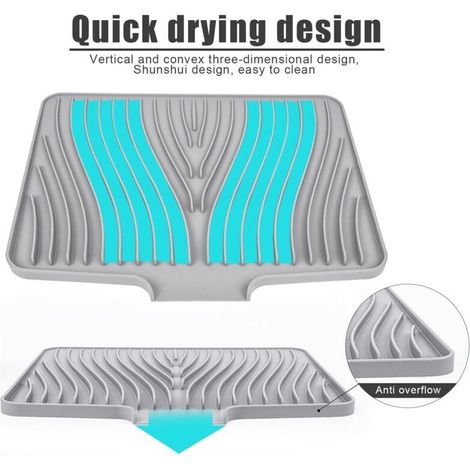 Tapis d'égouttage en silicone, boîte de rangement pour évier de cuisine, résistant à la chaleur, antidérapant, 40 cm, gris