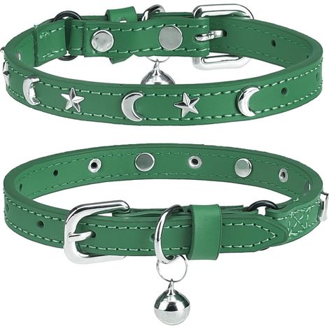 Colliers en cuir pour chat avec clochette et ceinture élastique de sécurité, collier à boucle réglable étoile et lune personnalisé pour petits et grands chatons, taille de 8 à 12 (1/5)