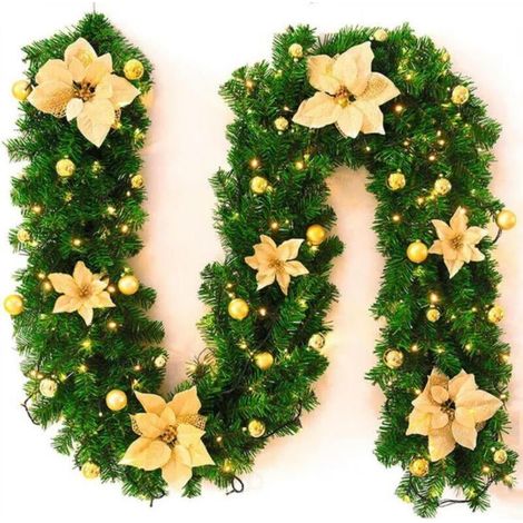 Artificial Christmas Fireplace Garland, 2.7M, Pine Wreath, Tree Ornament, Gold/Pink/Blue/Red, New Year's Fireplace Decor (1/4)