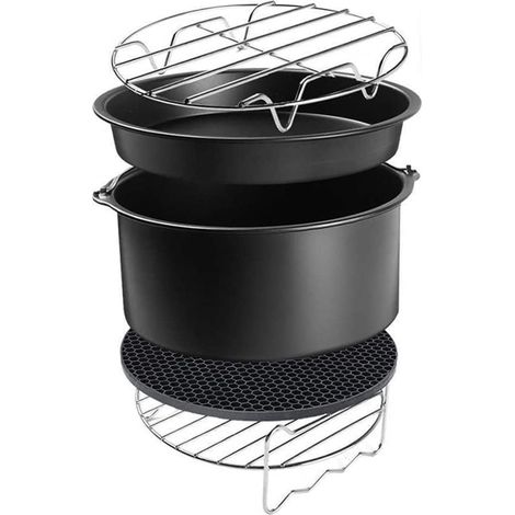 Set di accessori per friggitrice ad aria da 15 cm (6 pollici) comprendente una teglia per torte, una teglia da forno, una griglia e tappetini isolanti per la cottura, 5 pezzi (1/3)