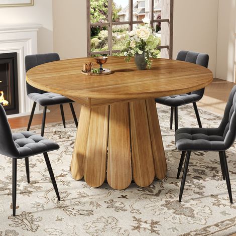 Extendable dining table, dining room table, kitchen table, balcony table, wooden dining table Round dining table, extends to oval, 118–158 cm, seats up to 6 people, wood