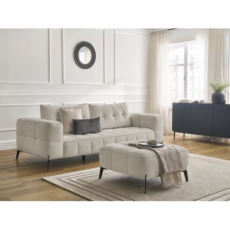 BOBOCHIC - Canapé droit fixe 3 places ANIS tissu texturé avec pouf   Beige (1/5)