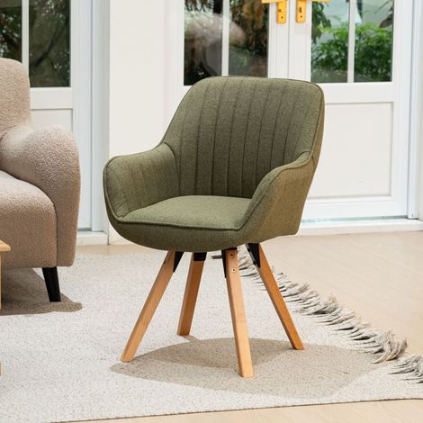Fauteuil repas pivotant en tissu kaki et pieds bois - GRISTA