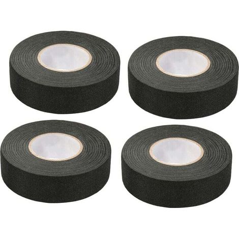 4 pièces ruban adhésif noir auto-agrippant (1,5 cm × 15 m) – ruban textile résistant à haute température pour automobile, câblage, fixation et gainage de câbles