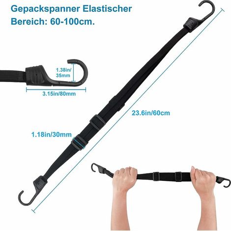 2 ceintures à bagages avec double crochet, porte - bagages à tensionneur réglable élastique, tensionneur plat avec crochet accessoire pour les bagages de vélo (60 - 110cm) MNS (1/4)