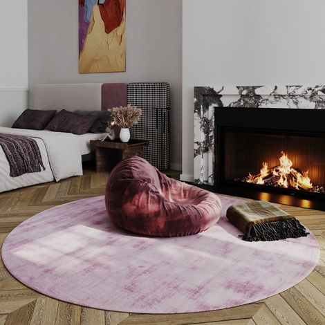 Tapis en viscose Symphony - Viskosetapis - 200x200cm, Round - 100% Viscose - Tissé main - Rose