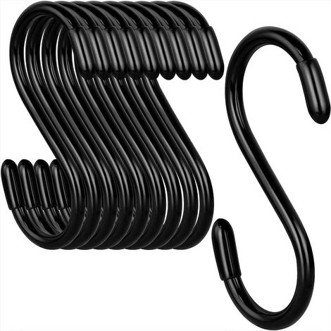 Crochets en S universels (lot de 10), crochets de rangement multifonctionnels et robustes pour garage et maison, noirs, à fixer au mur (1/5)