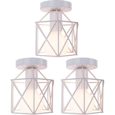 3X Plafonnier Vintage Lustre Rétro Abat-Jour En Métal Lampe De Plafond Industrielle Pour Café, Couloir, Chambre À Coucher, Cuisine, Salon, Blanc (1/5)