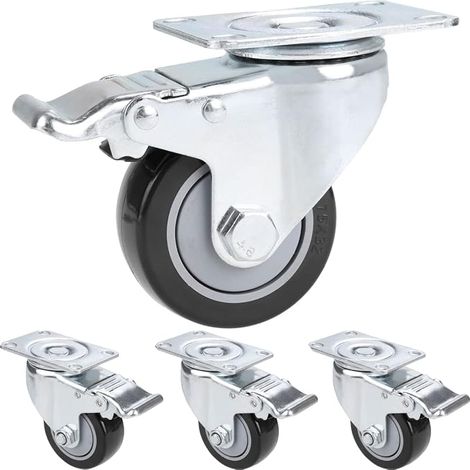 Satz mit 4 75-mm-Lenkrollen mit Bremse – Möbelrollen bis 136 kg pro Rad – Industrierollen für den Innen- und Außenbereich (1/5)