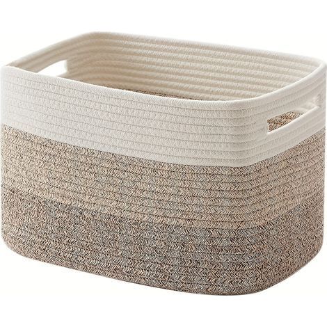Cesto beige a tre pezzi 38x25x23cm, 1 cesto rettangolare in corda di cotone intrecciata per la cura dei bambini con maniglia (1/5)